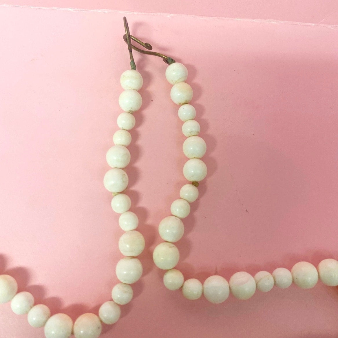 Antique Angel Skin Coral & Brass Necklace