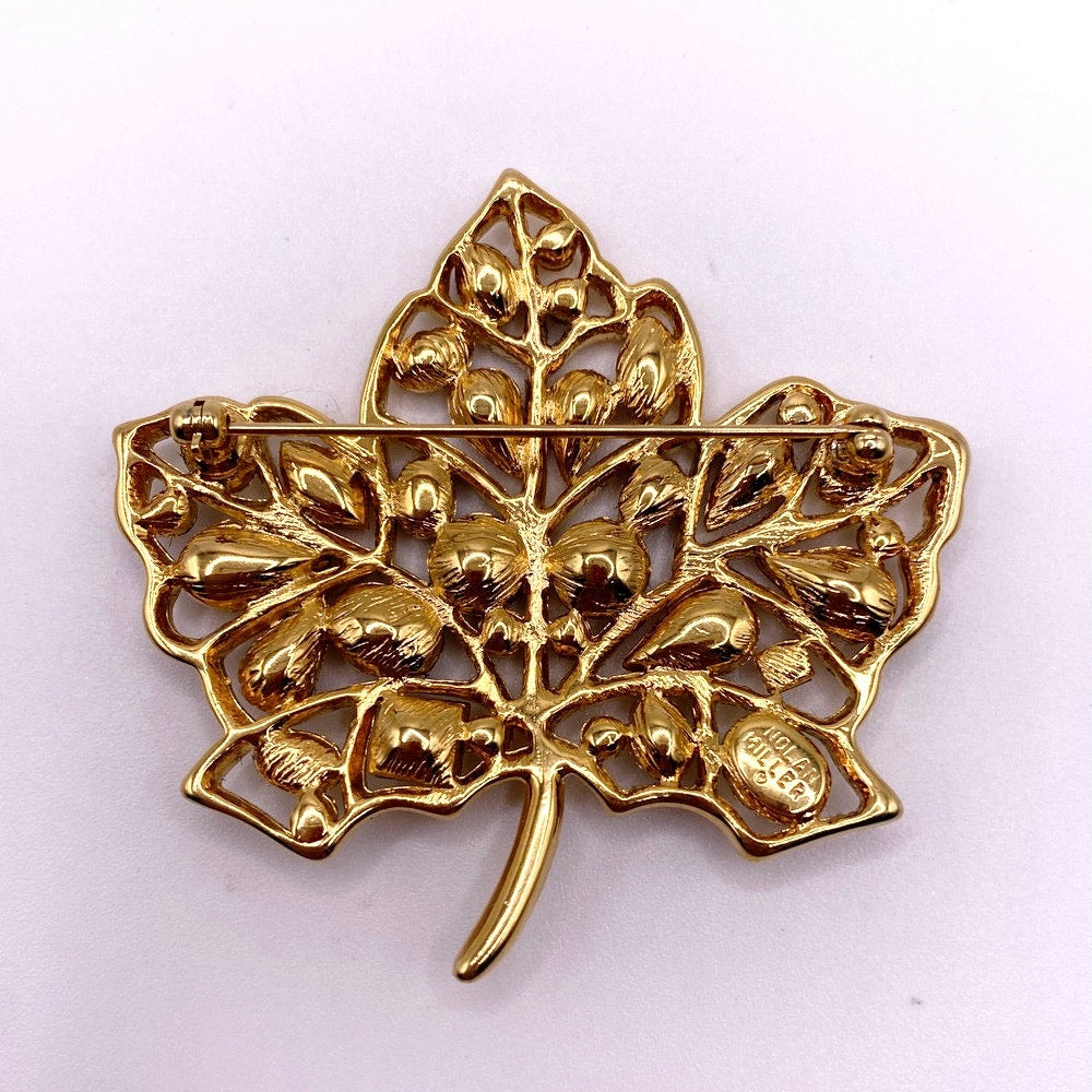 Nolan Miller Vintage Rhinestones Leaf Brooch
