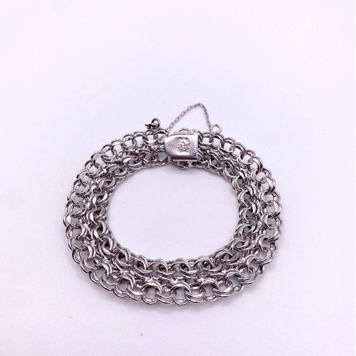Vintage Sterling Forstner Bracelet 925 With Safety Chain and Leafs Motifs 6.5”