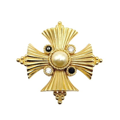 Maltese Cross Vintage Brooch and Convertible Pendant With Rhinestones 2.5”