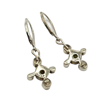 Sterling Silver Dainty Earrings Drop Cross With Peridot and Quartz Gemstone