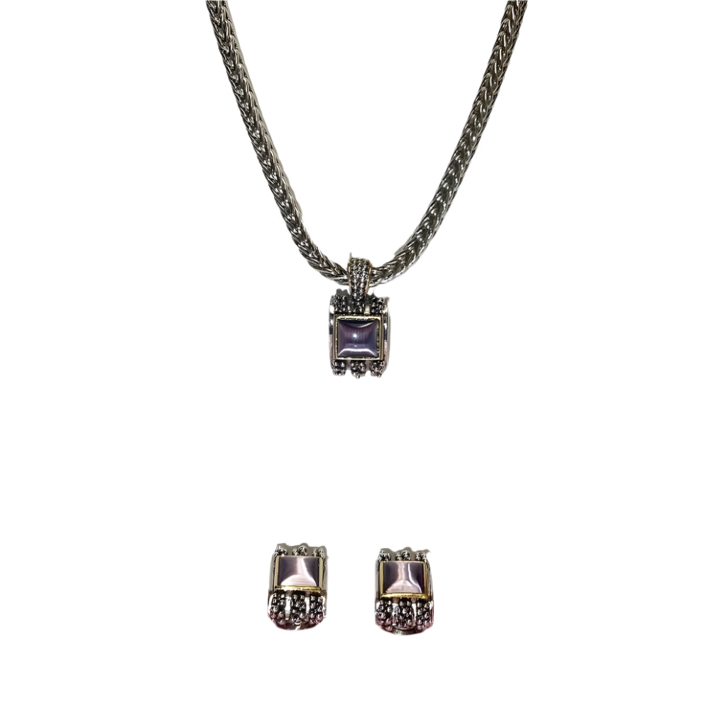 Retro Necklace and Earrings Set Tiger Eye Stone