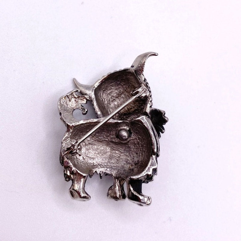Vintage Yorkie Terrier Dog Pin Brooch Silver Tone 1” Long