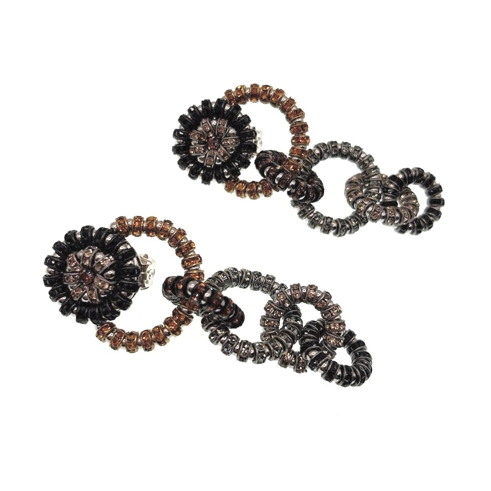 Sparkly Vintage Clip on Earrings Rhinestones Links Chain Dangling Long 2'