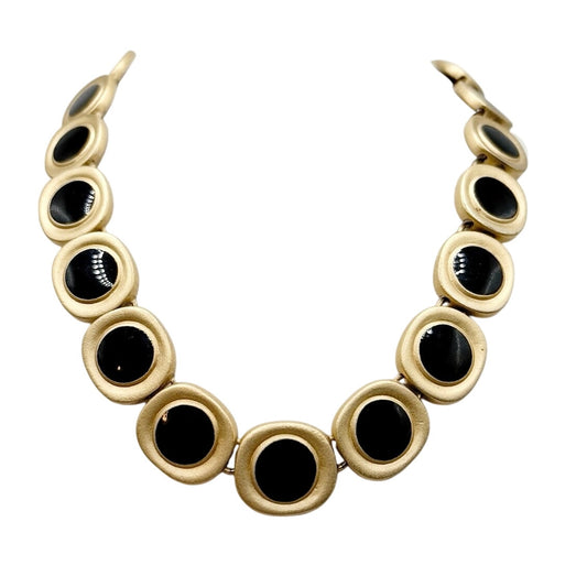 Napier Vintage Brushed Gold Tone and Black Enamel Necklace 16”
