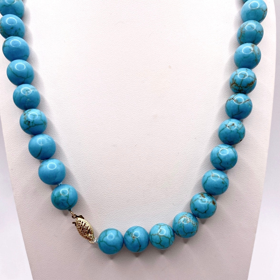 Vintage 14k Gold Clasp and Turquoise Gemstones Necklace 16”