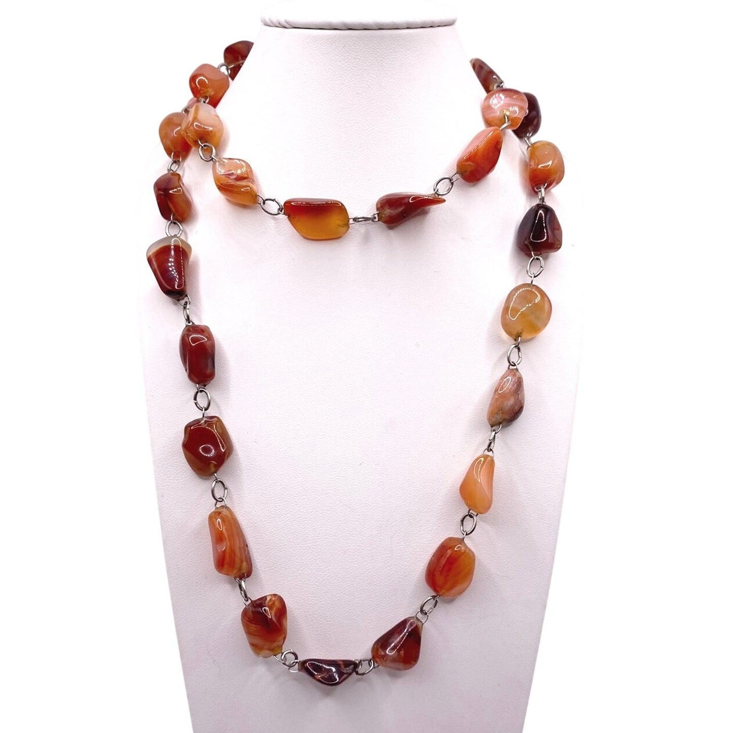 Vintage Large Carnelian Stones Necklace 30”