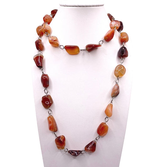 Vintage Large Carnelian Stones Necklace 30”