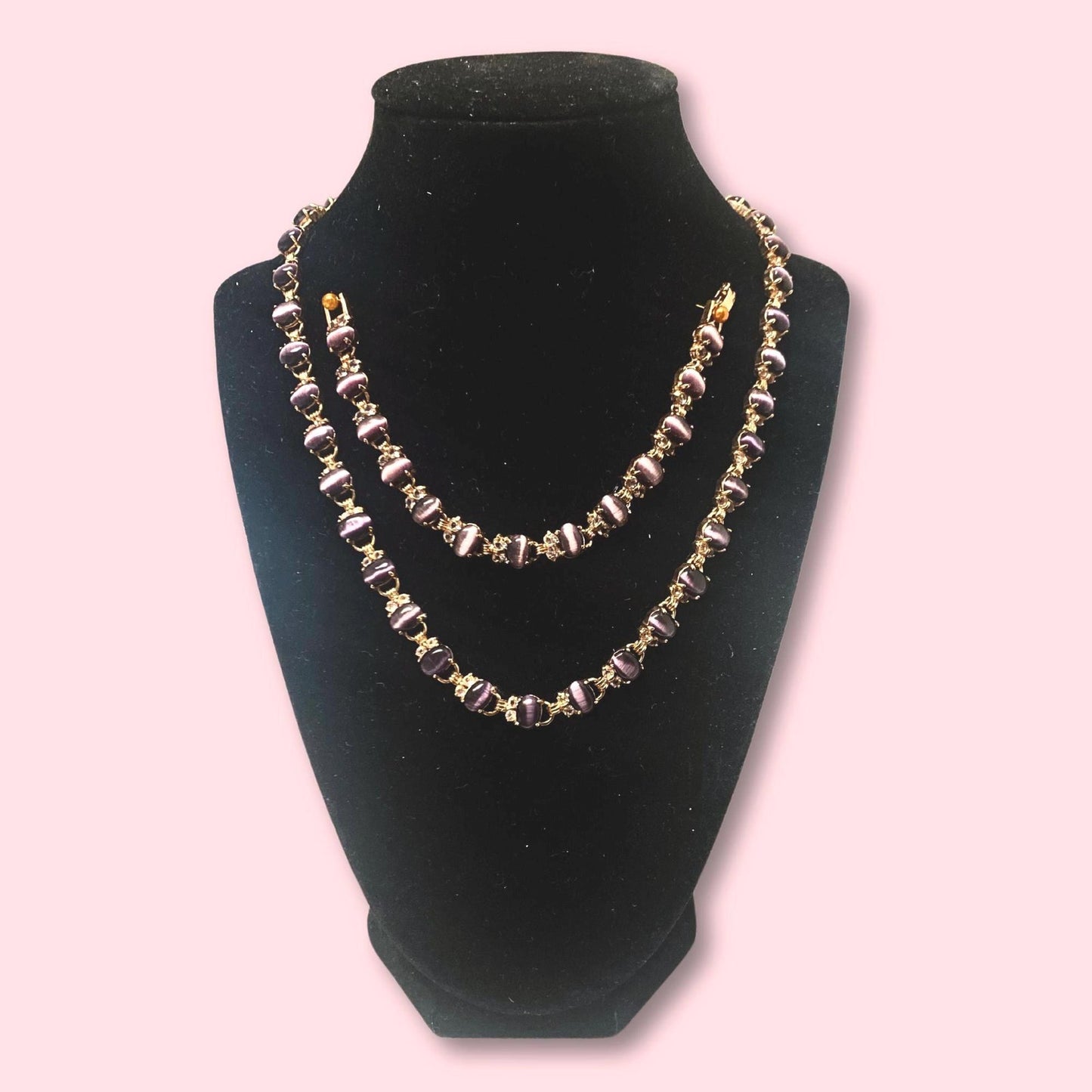 10k GP Tennis Purple Tiger Eye Necklace and Bracelet Set