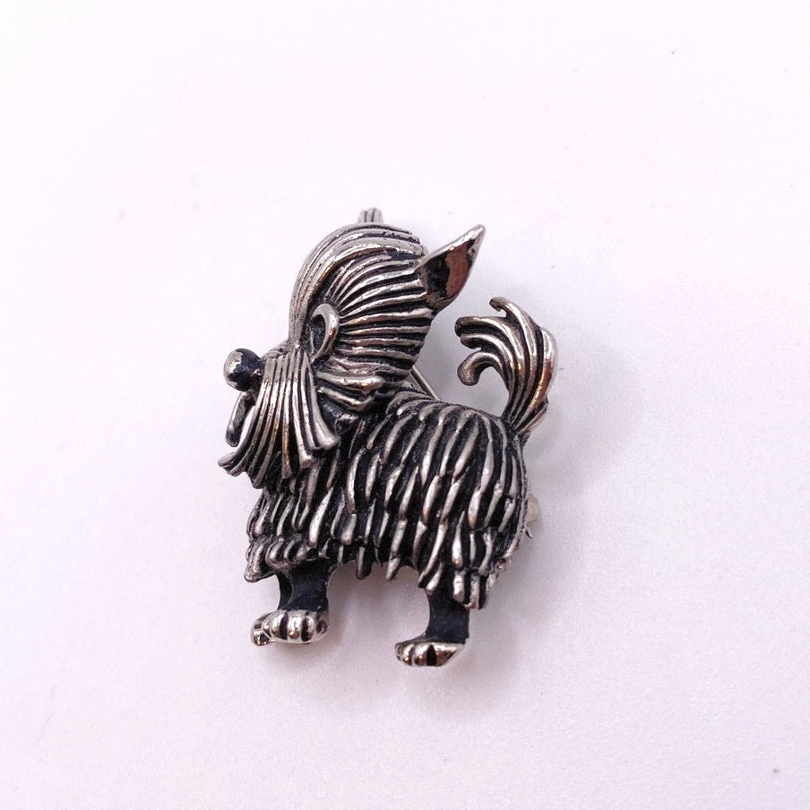 Vintage Yorkie Terrier Dog Pin Brooch Silver Tone 1” Long