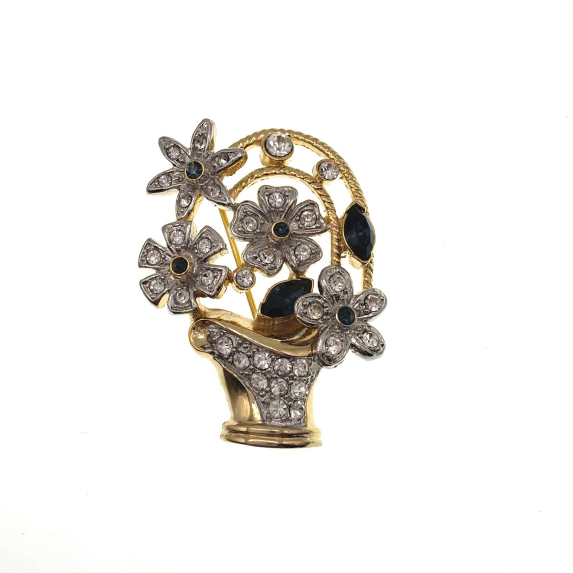 Vintage Rhinestones Brooch Flower Basket