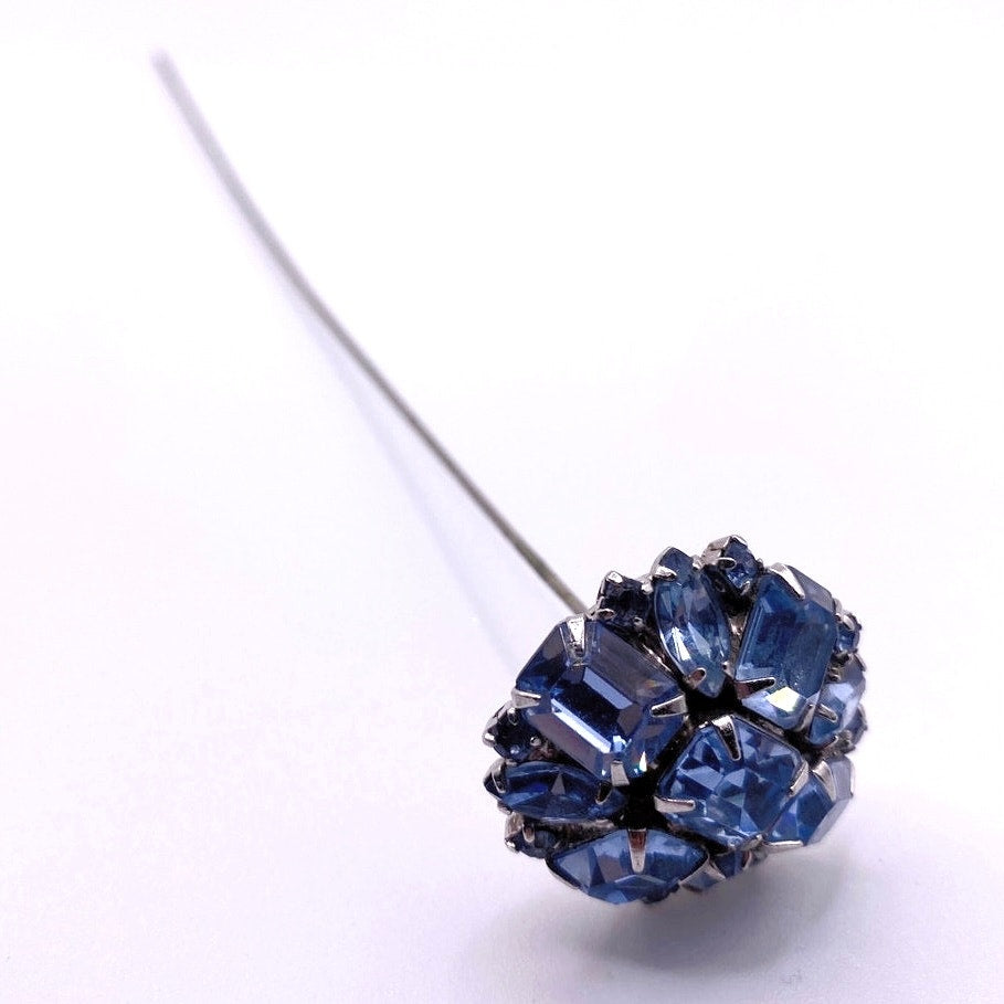 Antique Sapphire Blue Czech Glass Rhinestones Hat Pin 1900s-1910s Edwardian Era