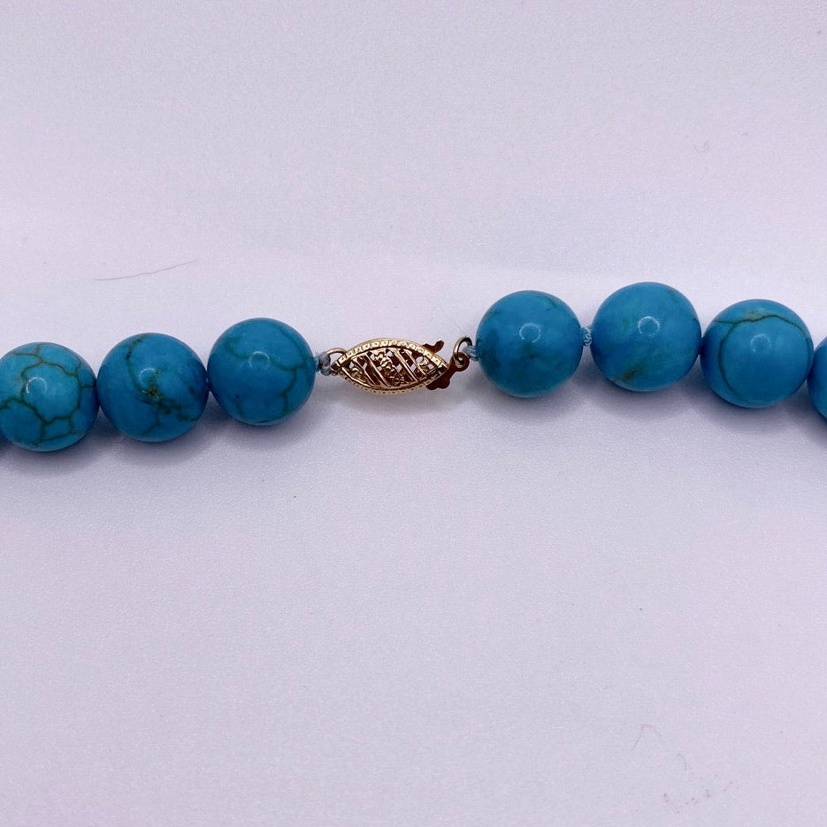 Vintage 14k Gold Clasp and Turquoise Gemstones Necklace 16”