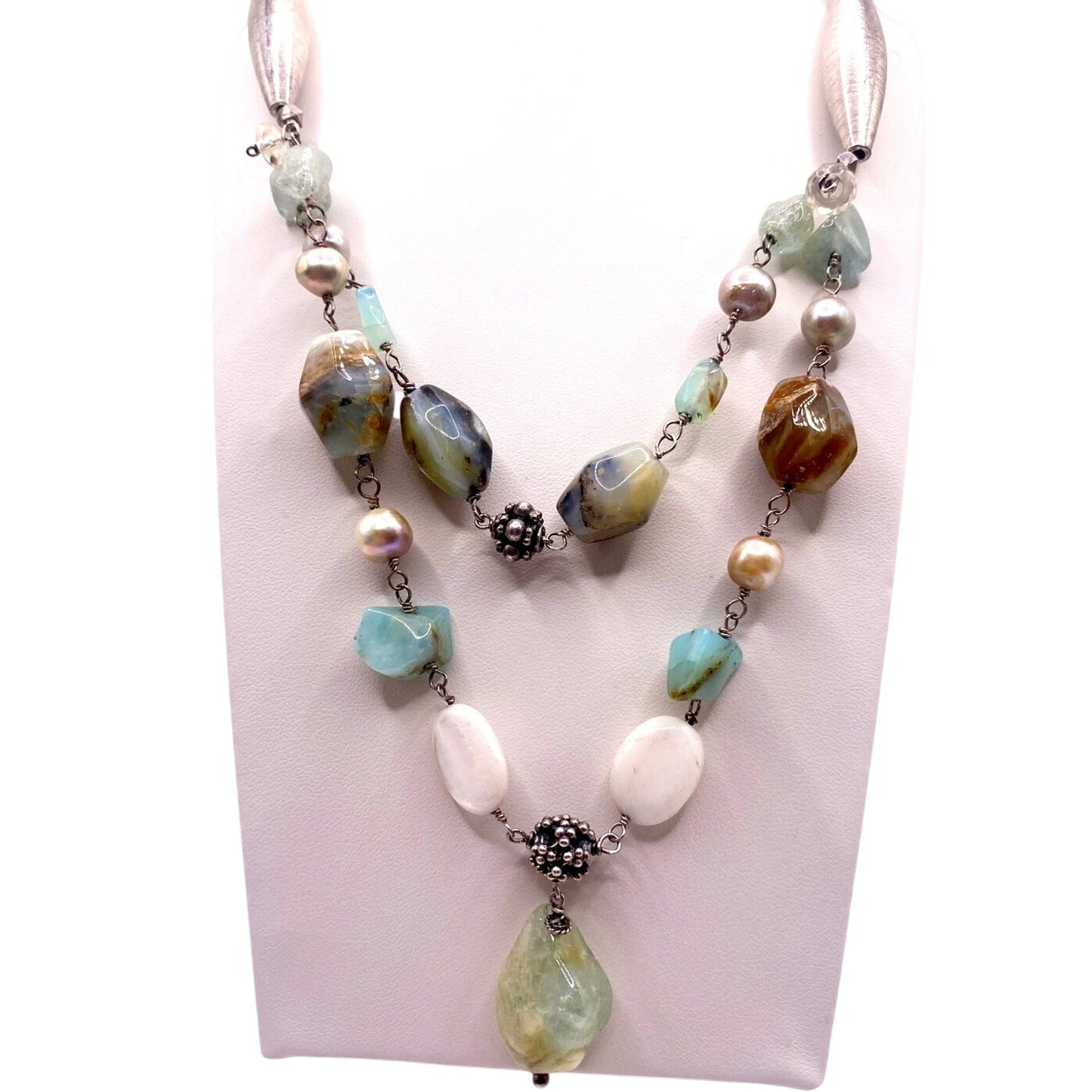 St Silver Necklace Aquamarine Stones Other Gems