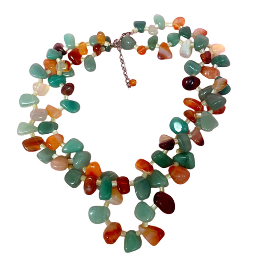 Carnelian & Agate Necklace Double-Strand Gemstone