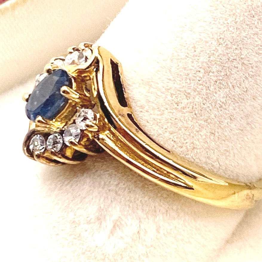 Gold Vermeil Sterling Silver and Blue Sapphire Ring Size 7.5