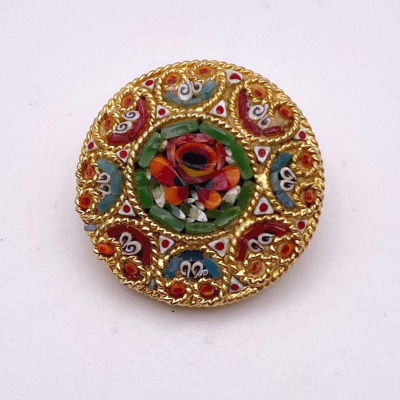 Micro mosaic Millefiori Italian Brooch Midcentury