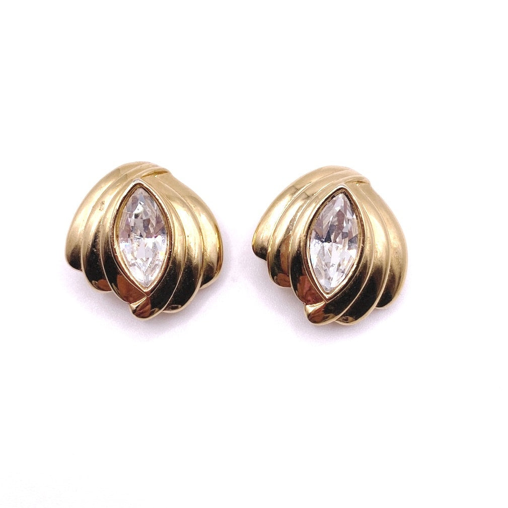 Vintage SAL Clip On Earrings With Almond Crystal