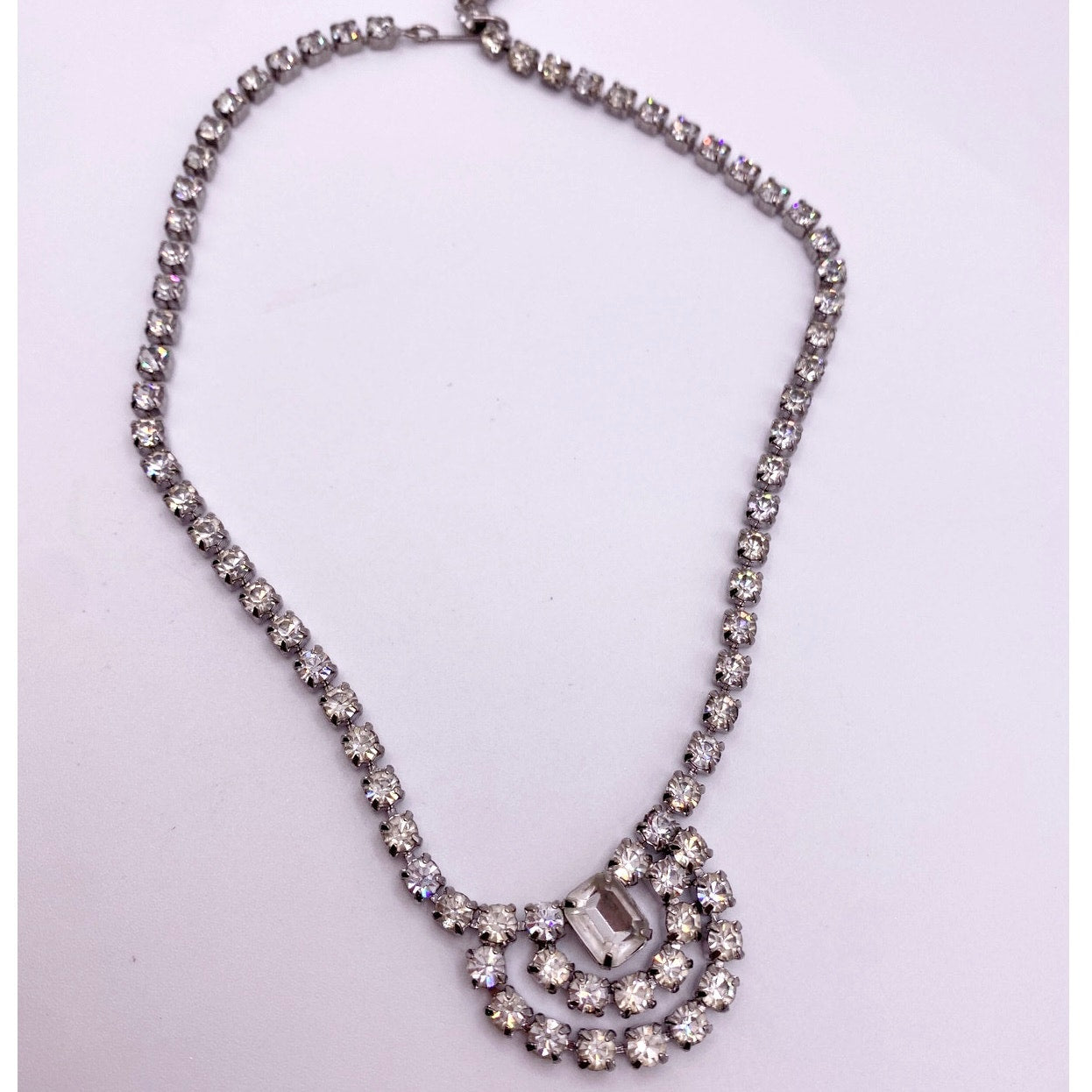 Vintage Silver Tone and Rhinestones Rivière Necklace 16”