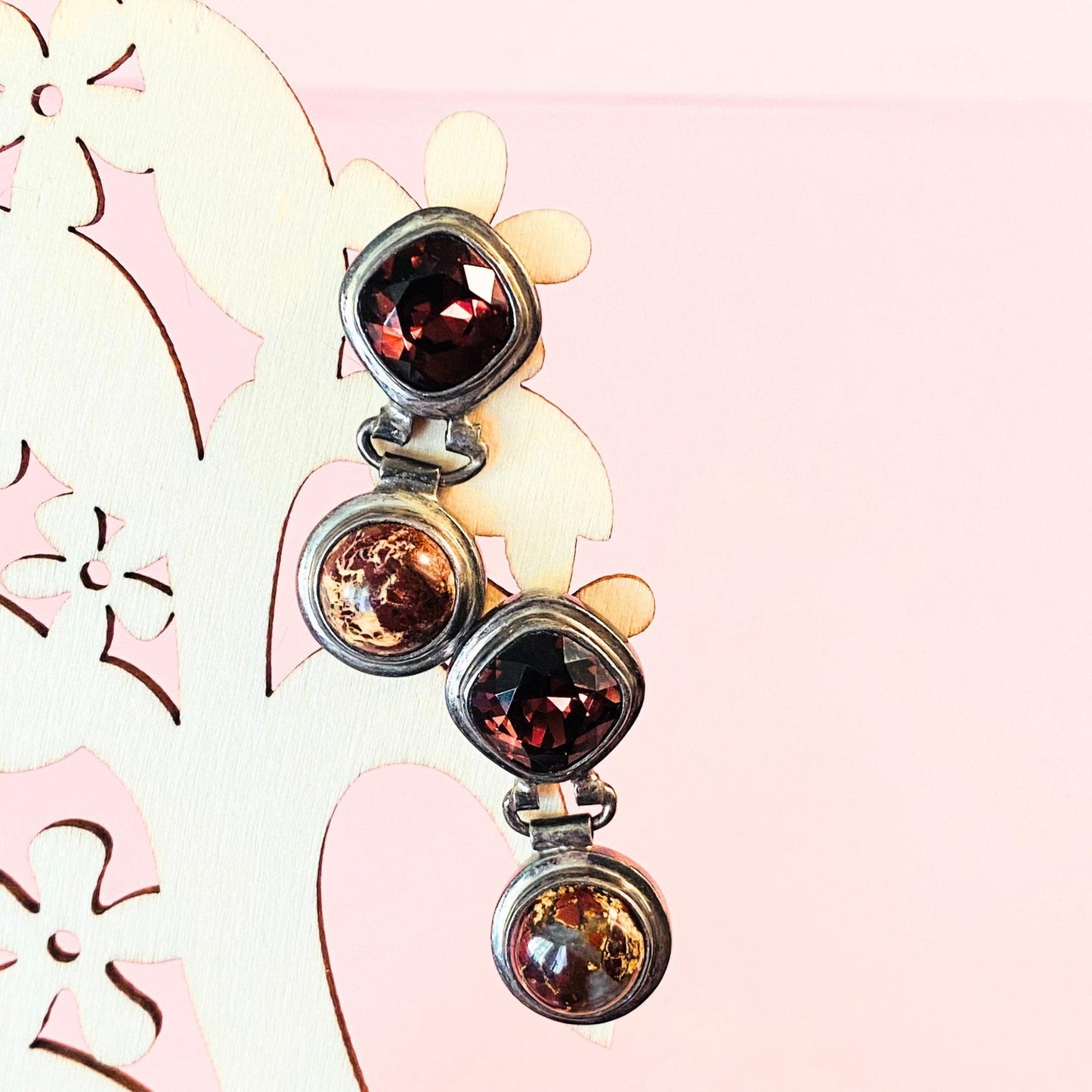 Silver Austrian Crystals and Agate Stones Earrings