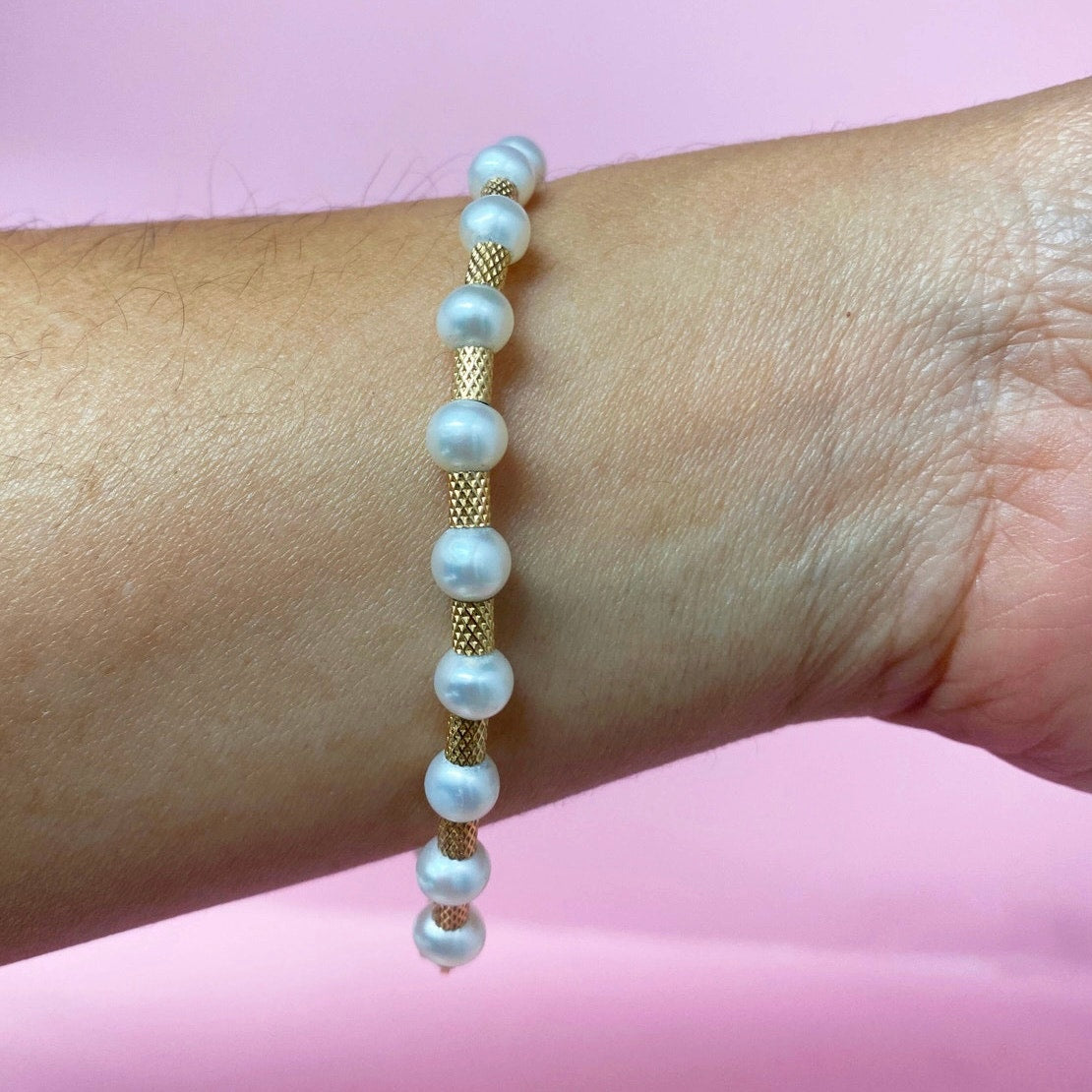 Vintage 14k Gold and Pearl Bracelet 7"