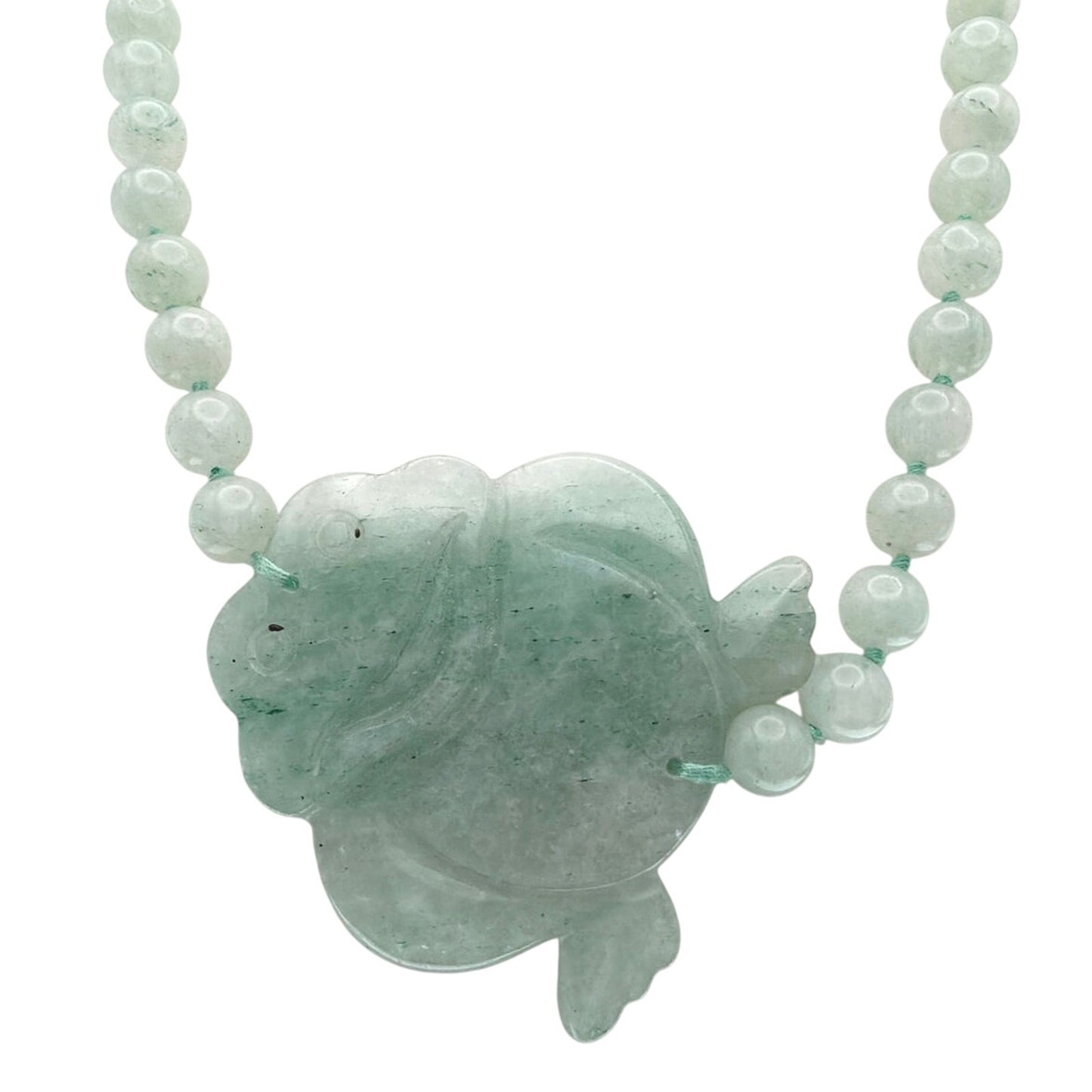 Vintage Chinese Jedaite Necklace 30” with Carved Frog Pendant