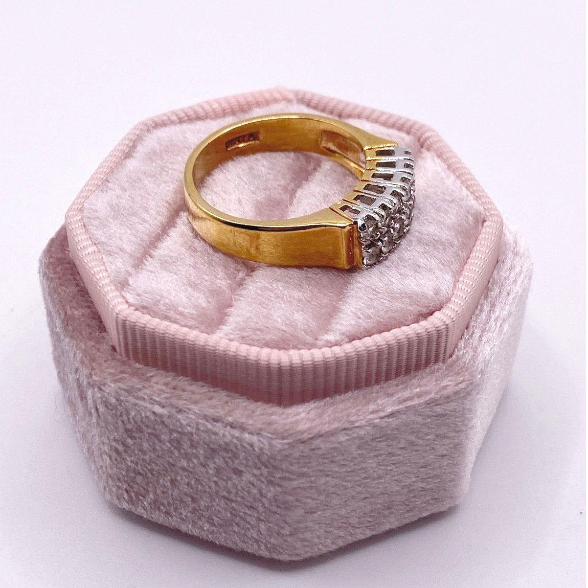 Two Tone Vintage Ring Band Gold Electroplated and CZ Crystal 7.5”