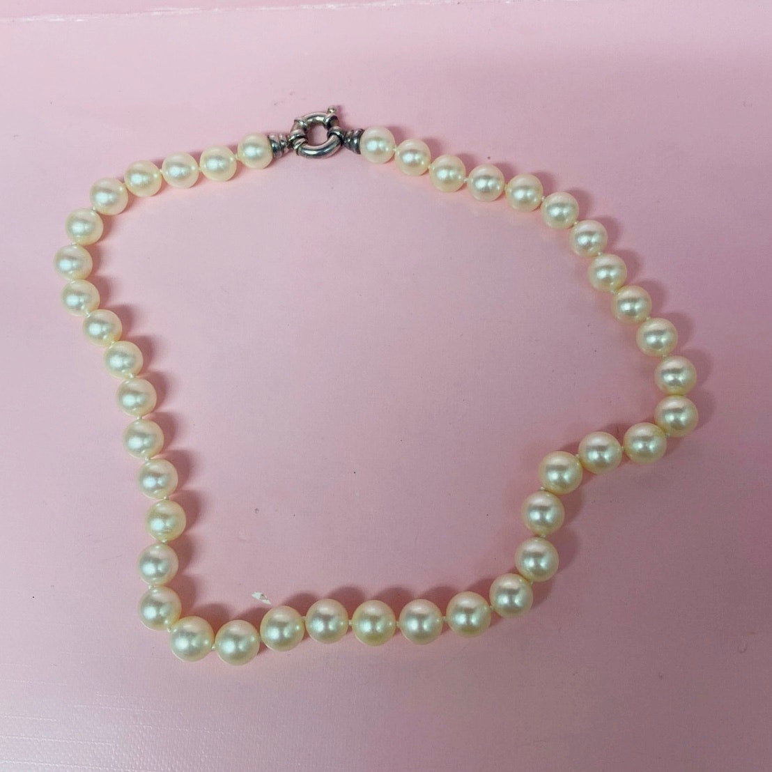 Natural White Pearl Necklace St Silver Clasp 14"