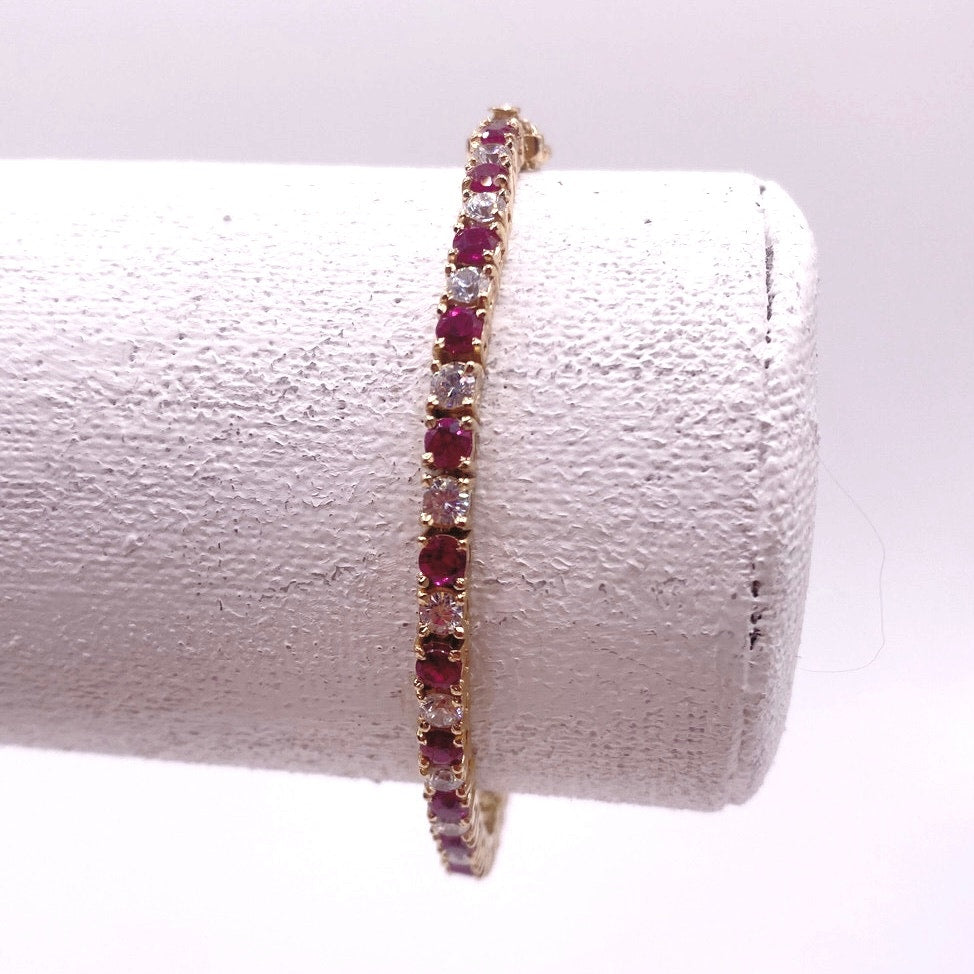 Vintage Gold Vermeil 925 and Rubies Tennis Bracelets Size 7