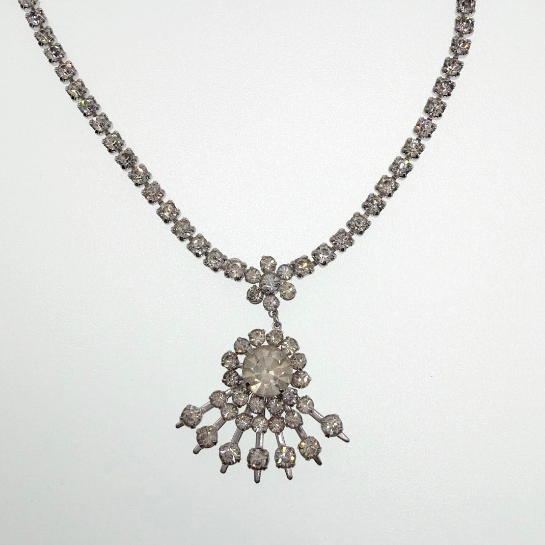 Art Deco Style Necklace 14” Vintage Rhinestones