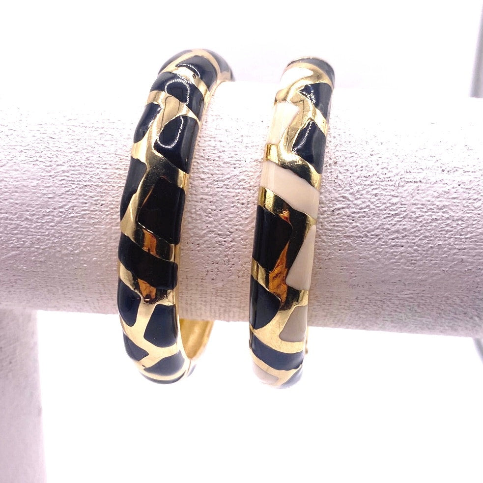 Two JTF Bangle Bracelets Black and White Enamel Sise 7