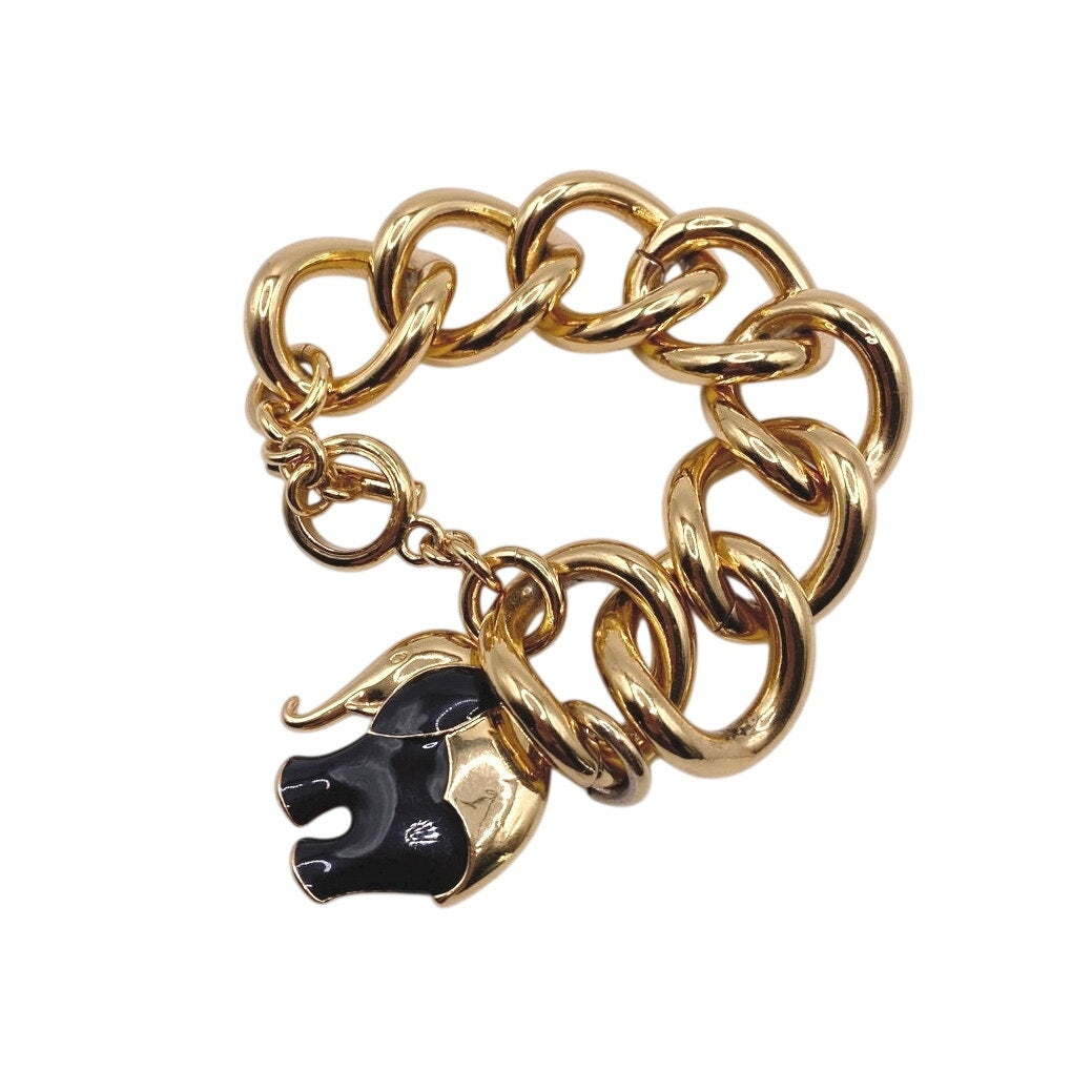 Trina Turk Vintage Chunky Links Bracelet Gold Tone Elephant Charm 8”