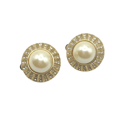 Faux Pearl Vintage Clip On Earrings 1”