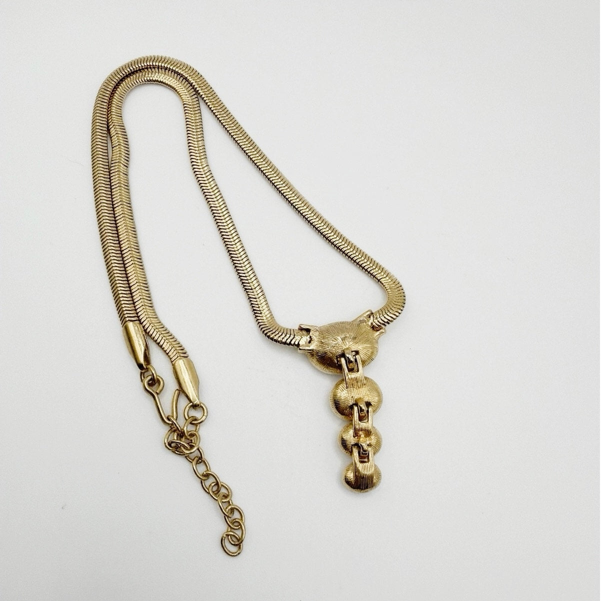 Vintage Snake Chain Necklace and White Rhinestones 18”