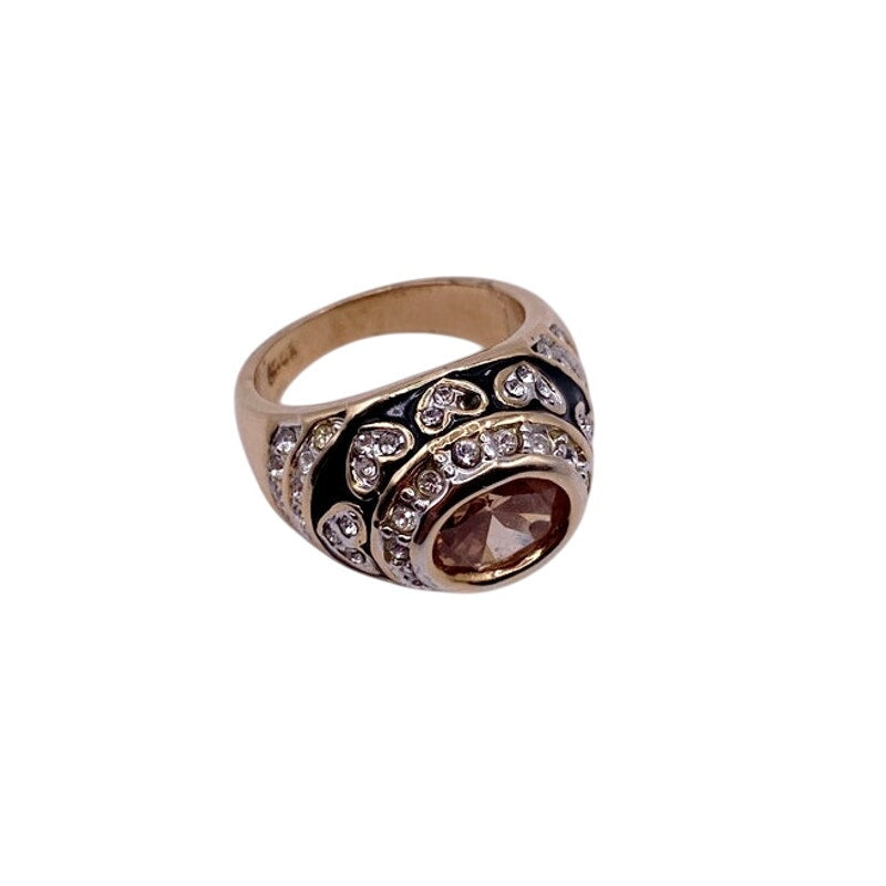 Vintage Gold Plated Enamel Ring with Cubic Zirconia Citrine