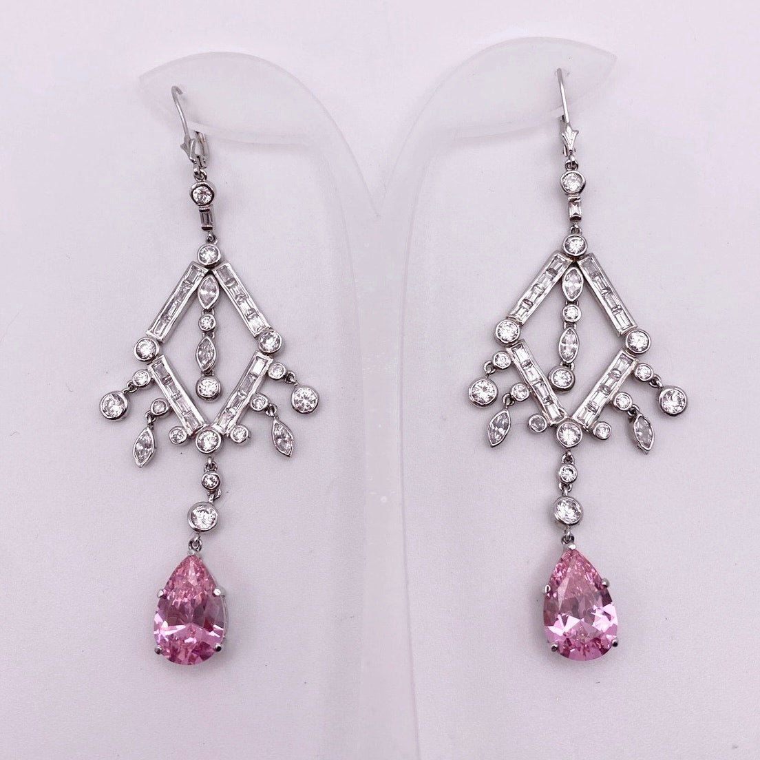 Chandelier Dangling Drop Earrings Silver and Rhodium Plated with CZ Crystals 3”