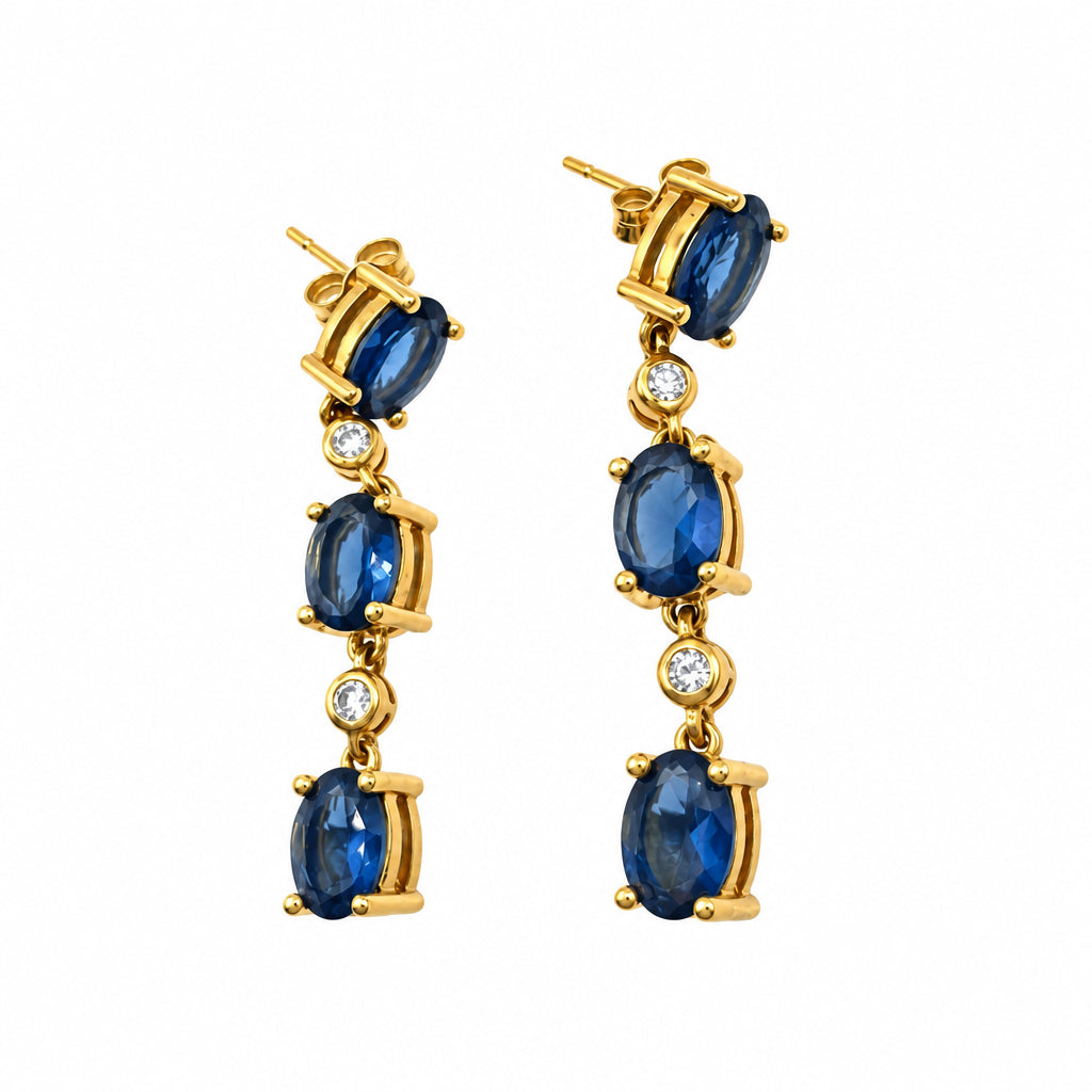 Gold Vermeil Set Necklace 20” Total and Drop Earrings With Blue CZ