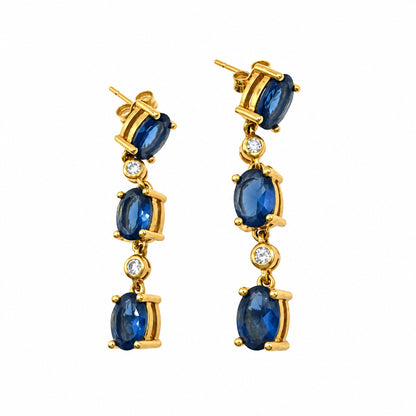 Gold Vermeil Set Necklace 20” Total and Drop Earrings With Blue CZ