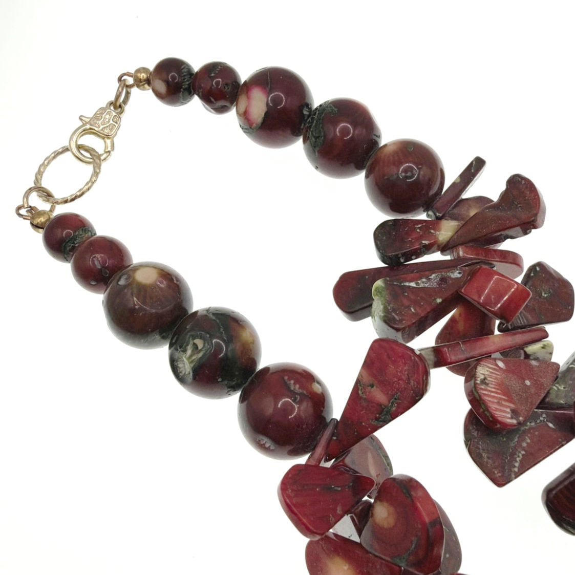 Red Coral Beaded Long Necklace With Chinese Cloisonné Pendant 20”