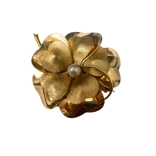 Vintage Arrowhead Brooch 12k Gold Filled Dimentional Flower