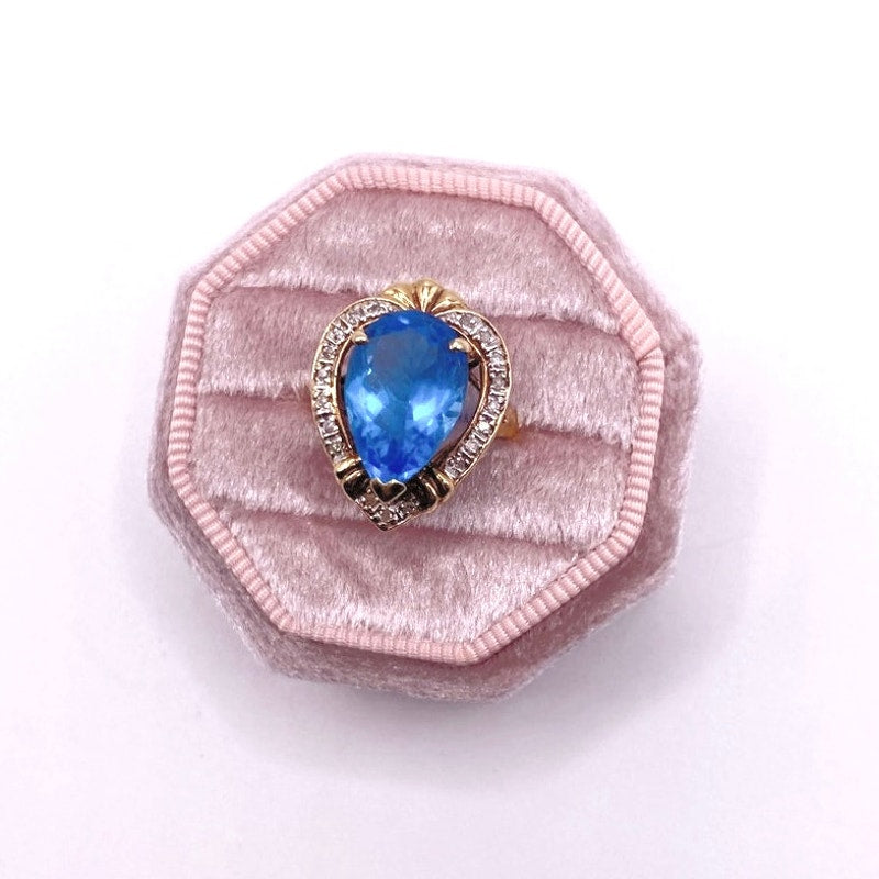 Cocktail Ring 14k Gold Vermeil Sterling Silver With Topaz and Diamonds Size 6.5