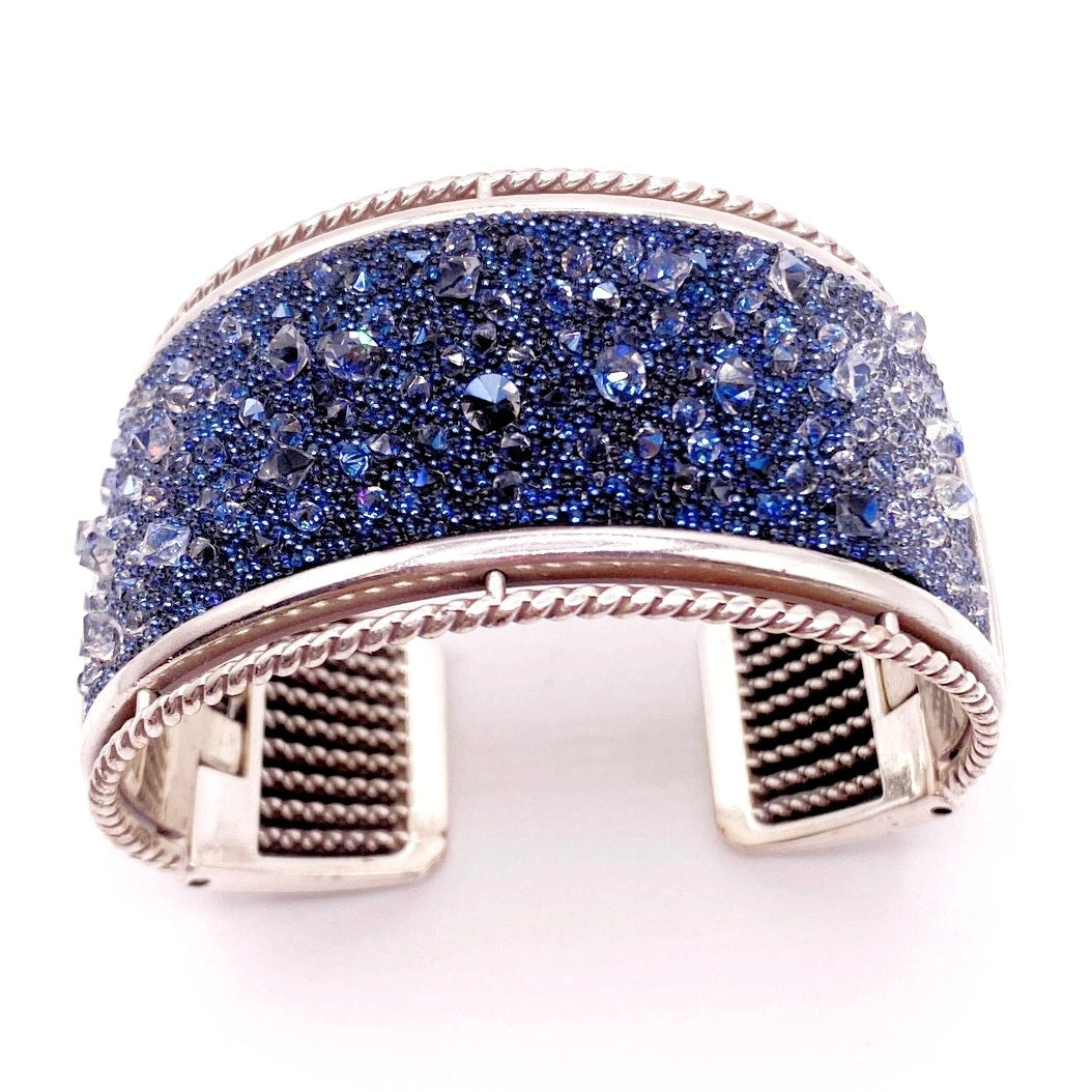 Brighton Silver Plated and Blue Crystals Cuff Bracelet Size 7