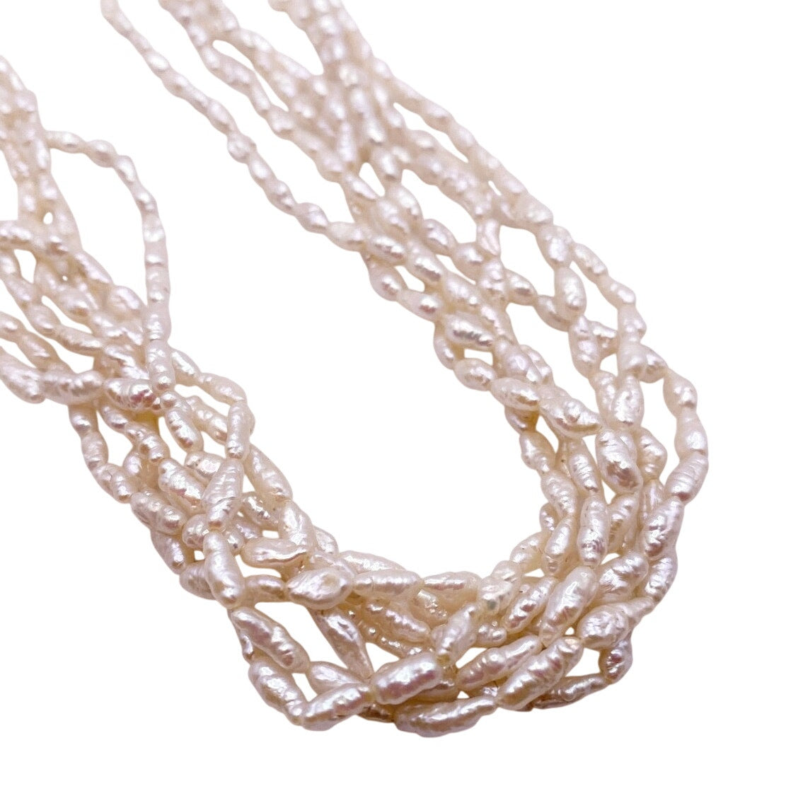 Vintage Multi Strand Rice Mother of Pearl Necklace 14" Gold Filled Clasp