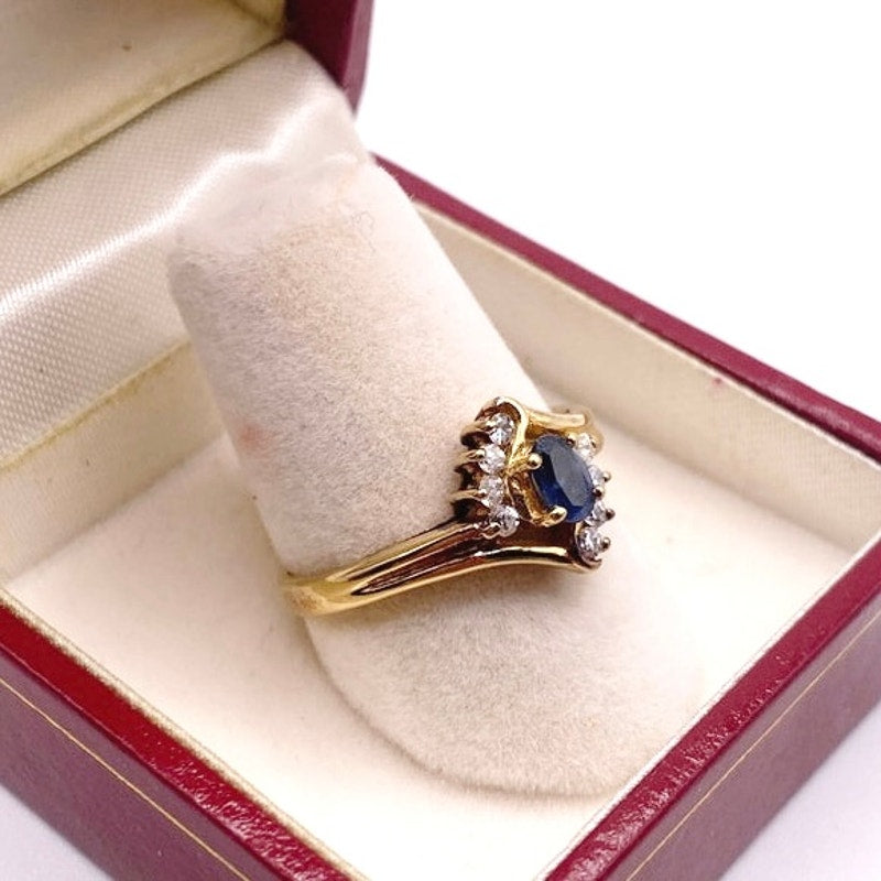 Gold Vermeil Sterling Silver and Blue Sapphire Ring Size 7.5