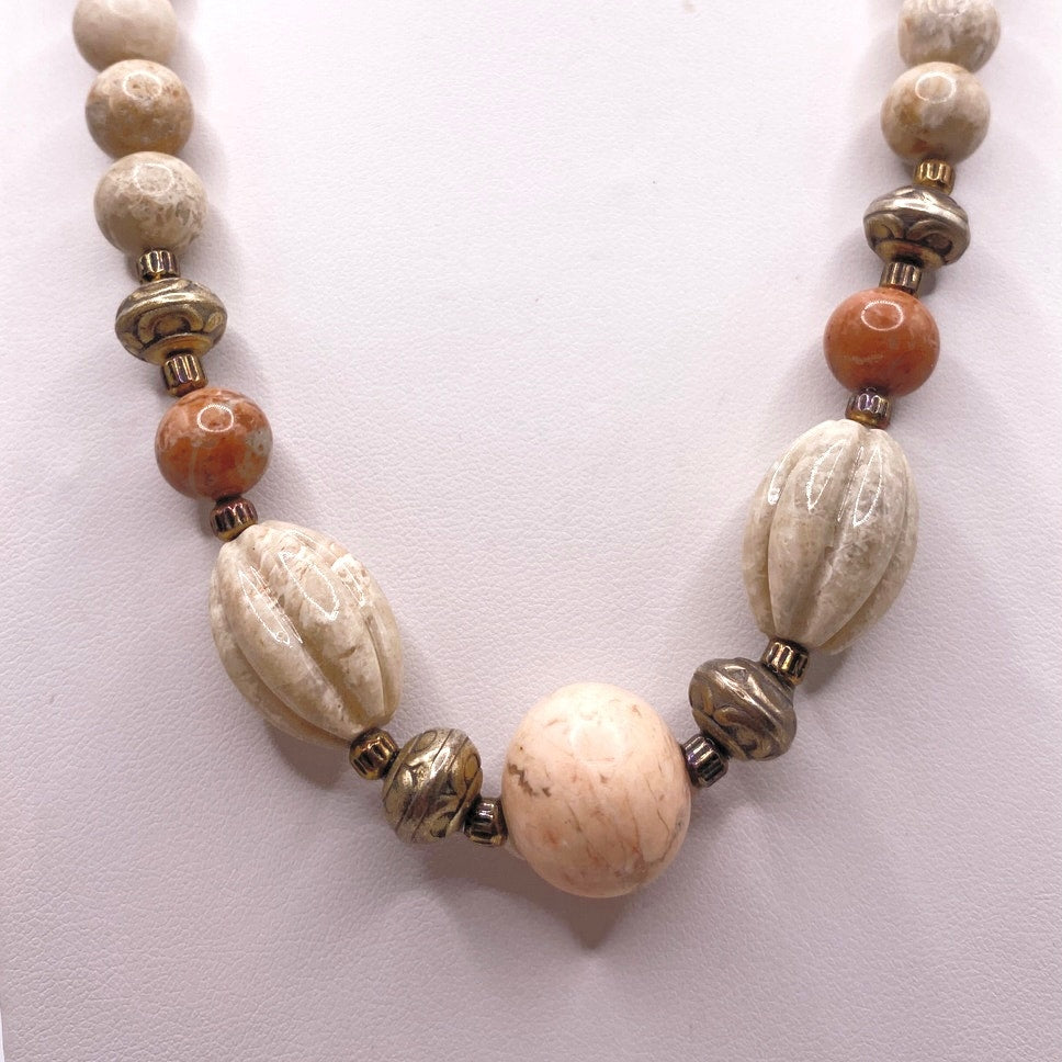 Vintage Gemstones Cream and Pink Jasper 17”