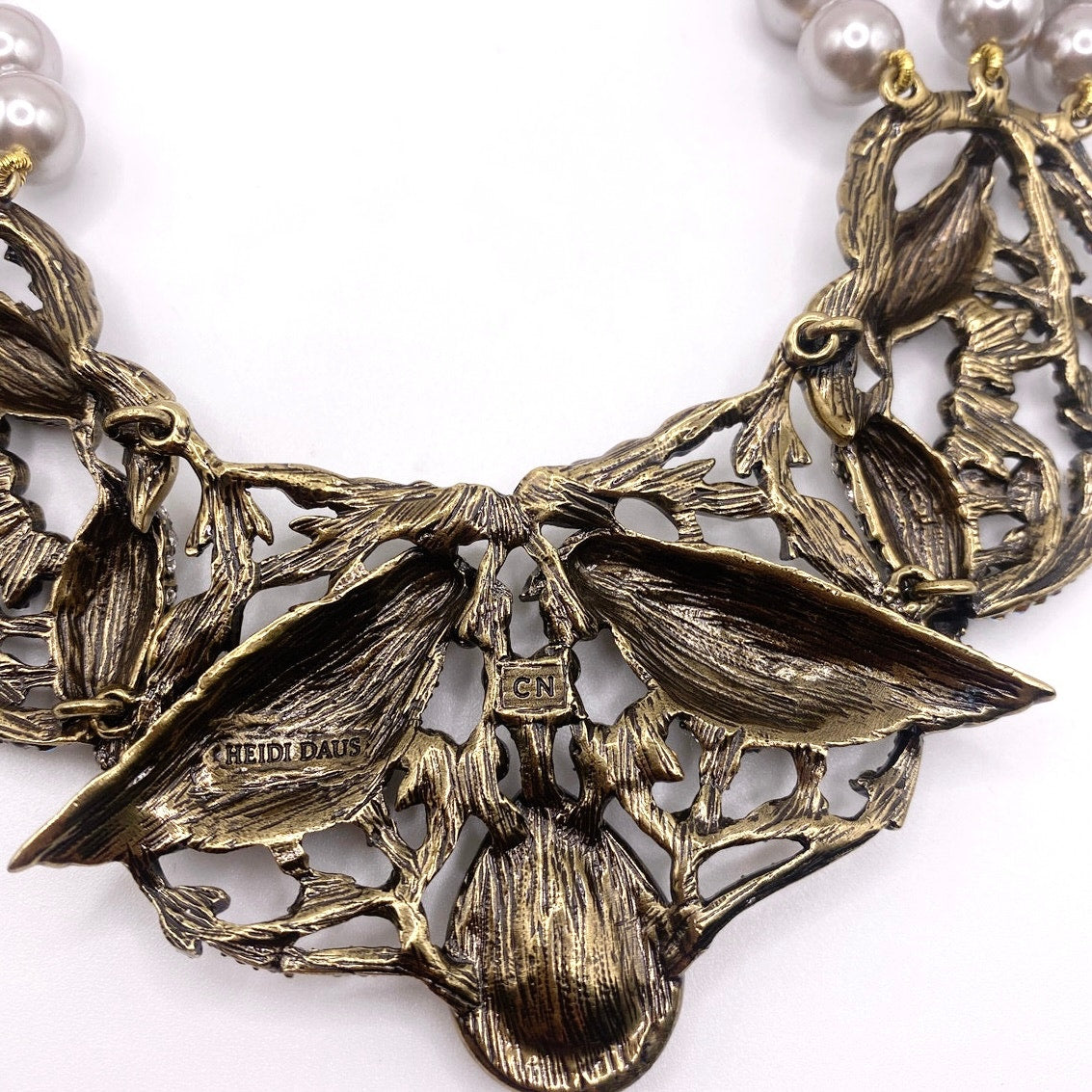 Hedi Daus Vintage Statement Necklace with Faux Pearls and AB Rhinestones Birds Motifs