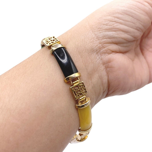 Vintage Multicolor Chinese Letter and Lucite Panels Bracelet 7”