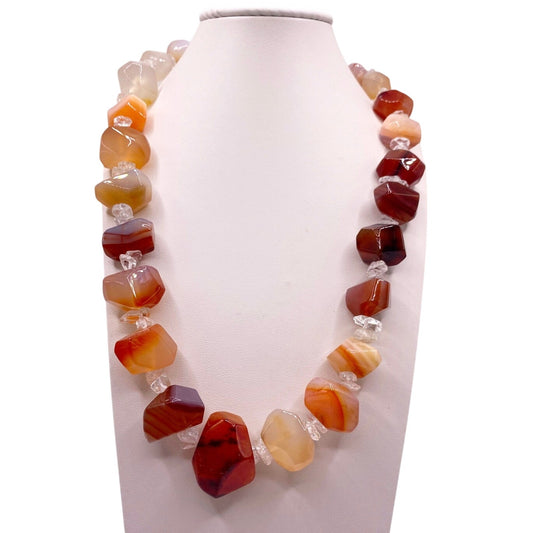 Vintage Necklace Sunset Carnelian Nuggets Gems and Quartz 18”