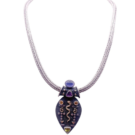 S Silver Byzantine Design Necklace Gemstones
