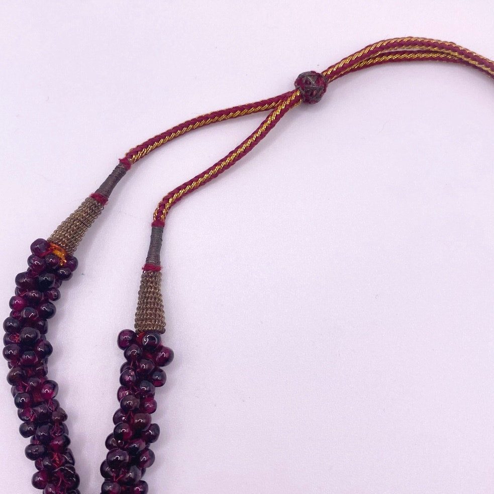 VTG Red Garnet Gems Beads Rope Cord 27"
